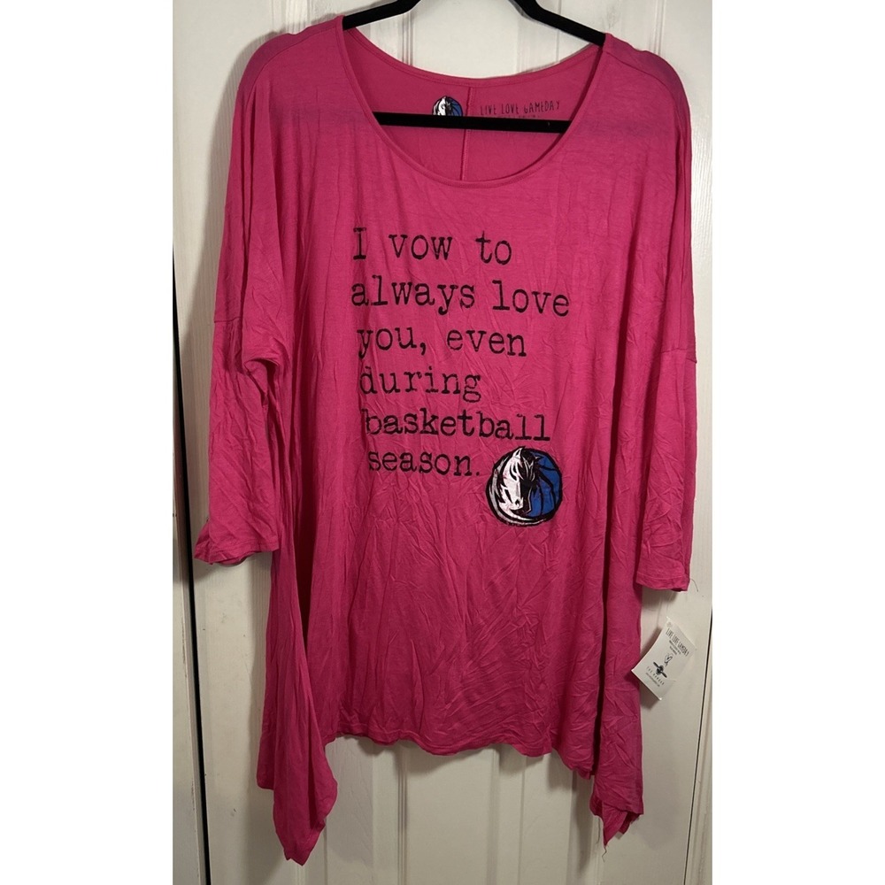 Live Love Game Day Dallas Mavericks Womens Tshirt XXL Pink 3/4 Sleeve
